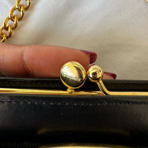 *SOLD*Authentic Salvatore Ferragamo Leather Black Bow Bag w/ Gold Chain - Picture 9 of 17